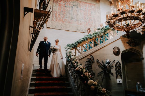 Wedding venue reception at historic castle